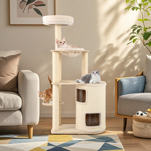 60 Inches Tall Cat Tree with 2-Story Condo and Sisal Scratching Posts-Natural view 2