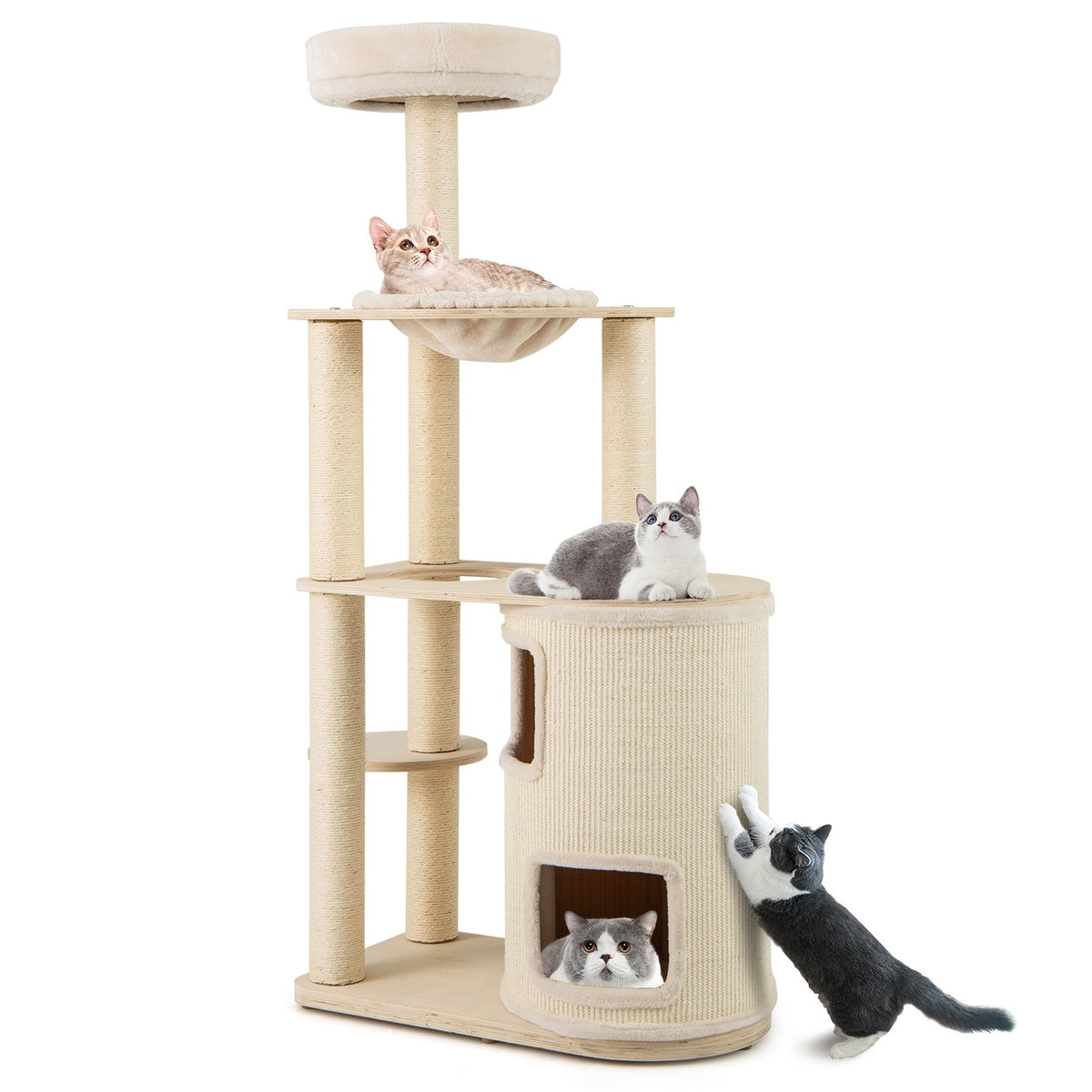60 Inches Tall Cat Tree with 2-Story Condo and Sisal Scratching Posts-Natural view 4