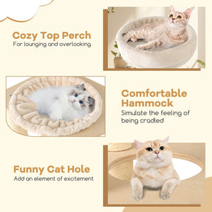 60 Inches Tall Cat Tree with 2-Story Condo and Sisal Scratching Posts-Natural view 7
