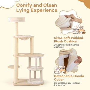60 Inches Tall Cat Tree with 2-Story Condo and Sisal Scratching Posts-Natural view 9