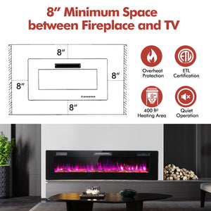 60 Inches Ultra-thin Electric Fireplace with Remote Control and Timer Function view 5