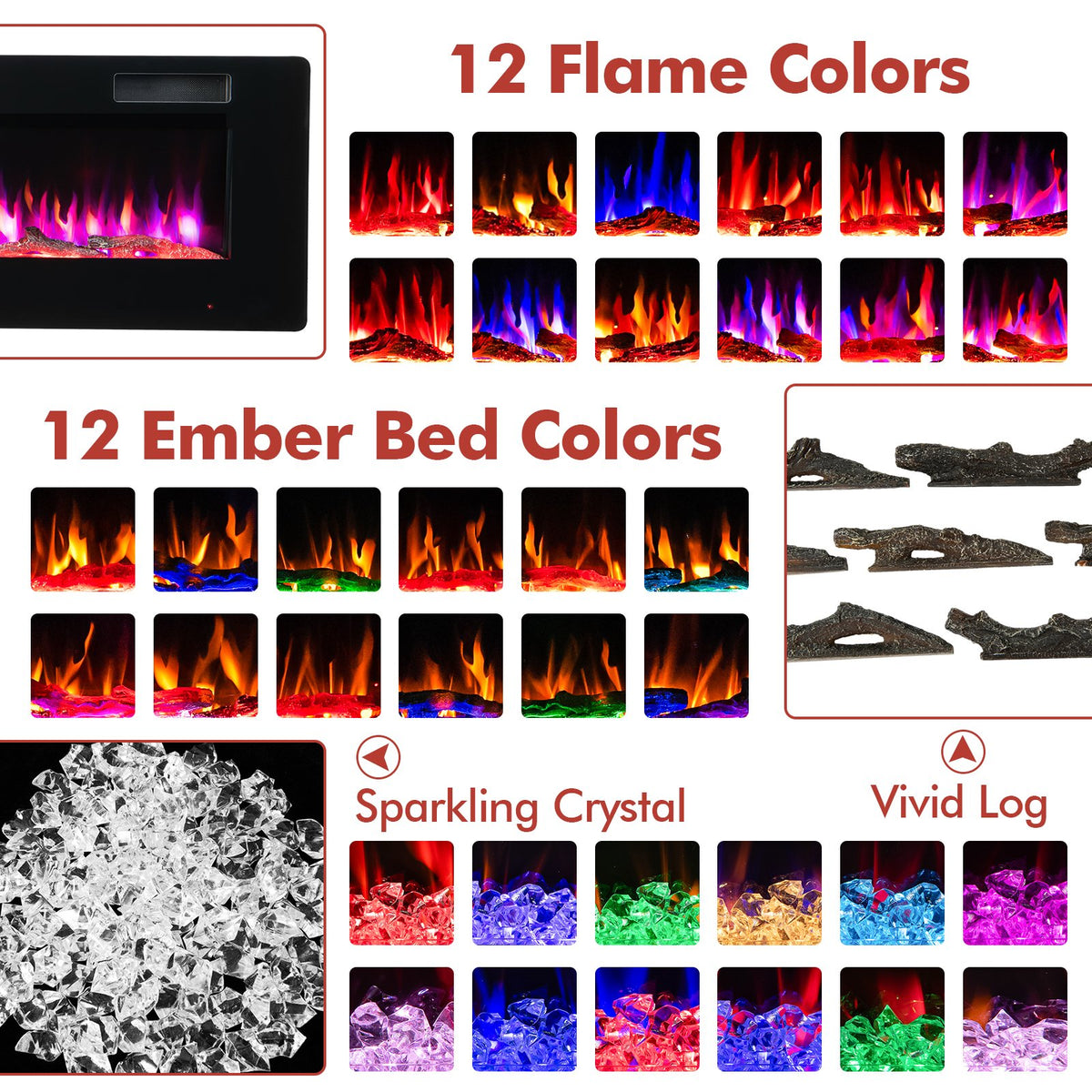 60 Inches Ultra-thin Electric Fireplace with Remote Control and Timer Function view 7