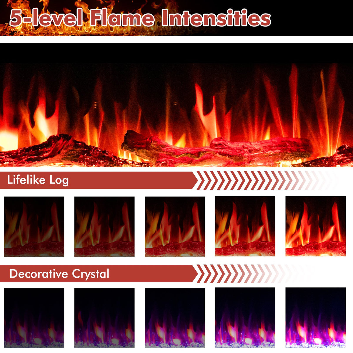 60 Inches Ultra-thin Electric Fireplace with Remote Control and Timer Function view 8