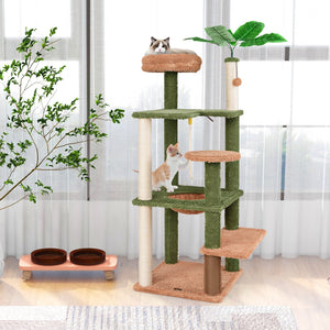 Multilevel Cat Tree with Scratching Posts and Rope Plush Perch Toy Bed-Green view 3