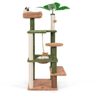 Multilevel Cat Tree with Scratching Posts and Rope Plush Perch Toy Bed-Green view 4