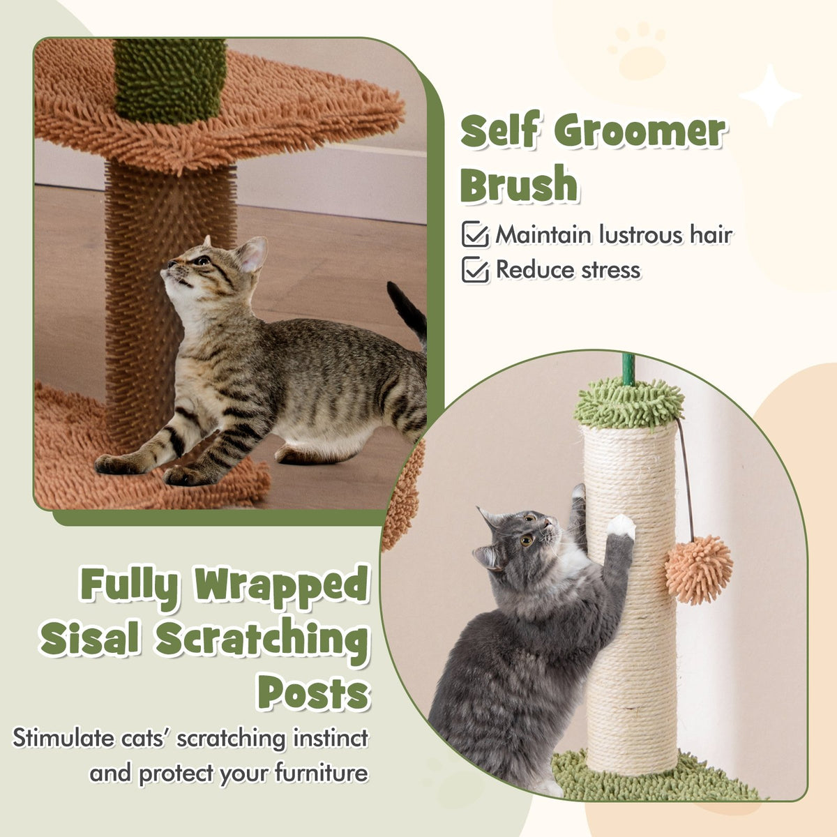 Multilevel Cat Tree with Scratching Posts and Rope Plush Perch Toy Bed-Green view 7