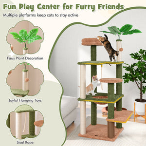 Multilevel Cat Tree with Scratching Posts and Rope Plush Perch Toy Bed-Green view 9