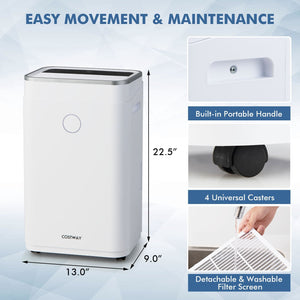 60-Pint Dehumidifier for Home and Basements 4000 Sq. Ft with 3-Color Digital Display-White view 3
