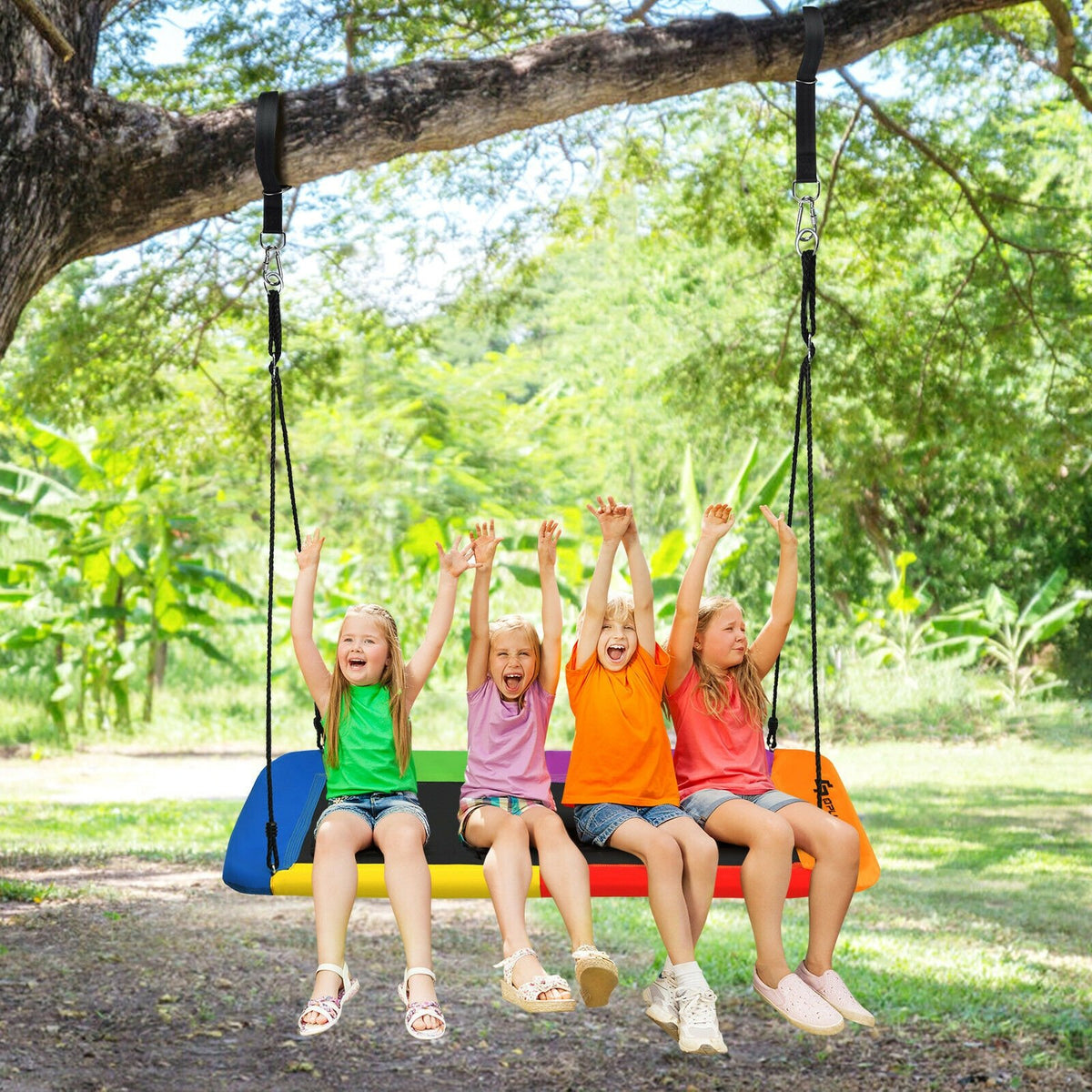 60 Inch Platform Tree Swing Outdoor with 2 Hanging Straps-Multicolor view 2