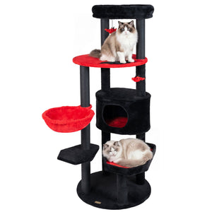60 inches Gothic Cat Tower with Plush Perch and Spider Hanging Toys for Black Halloween-Red view 4