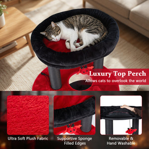 60 inches Gothic Cat Tower with Plush Perch and Spider Hanging Toys for Black Halloween-Red view 9