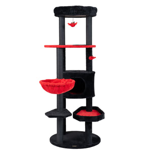 60 inches Gothic Cat Tower with Plush Perch and Spider Hanging Toys for Black Halloween-Red