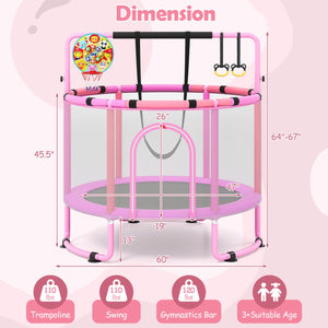 60 inch 6-in-1 Kids Toddler Trampoline with Gymnastics Bar-Purple view 3