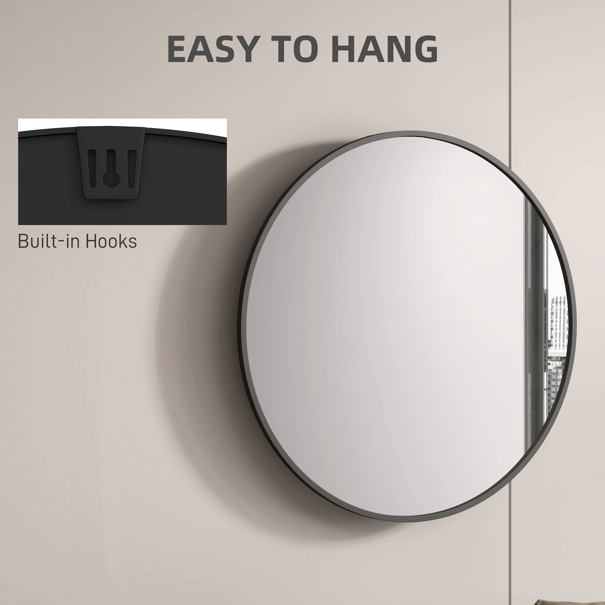 36" Round Mirror, Bathroom Wall Mirror with Metal Frame, Decorative Vanity Mirror for Living Room, Bedroom – view 4