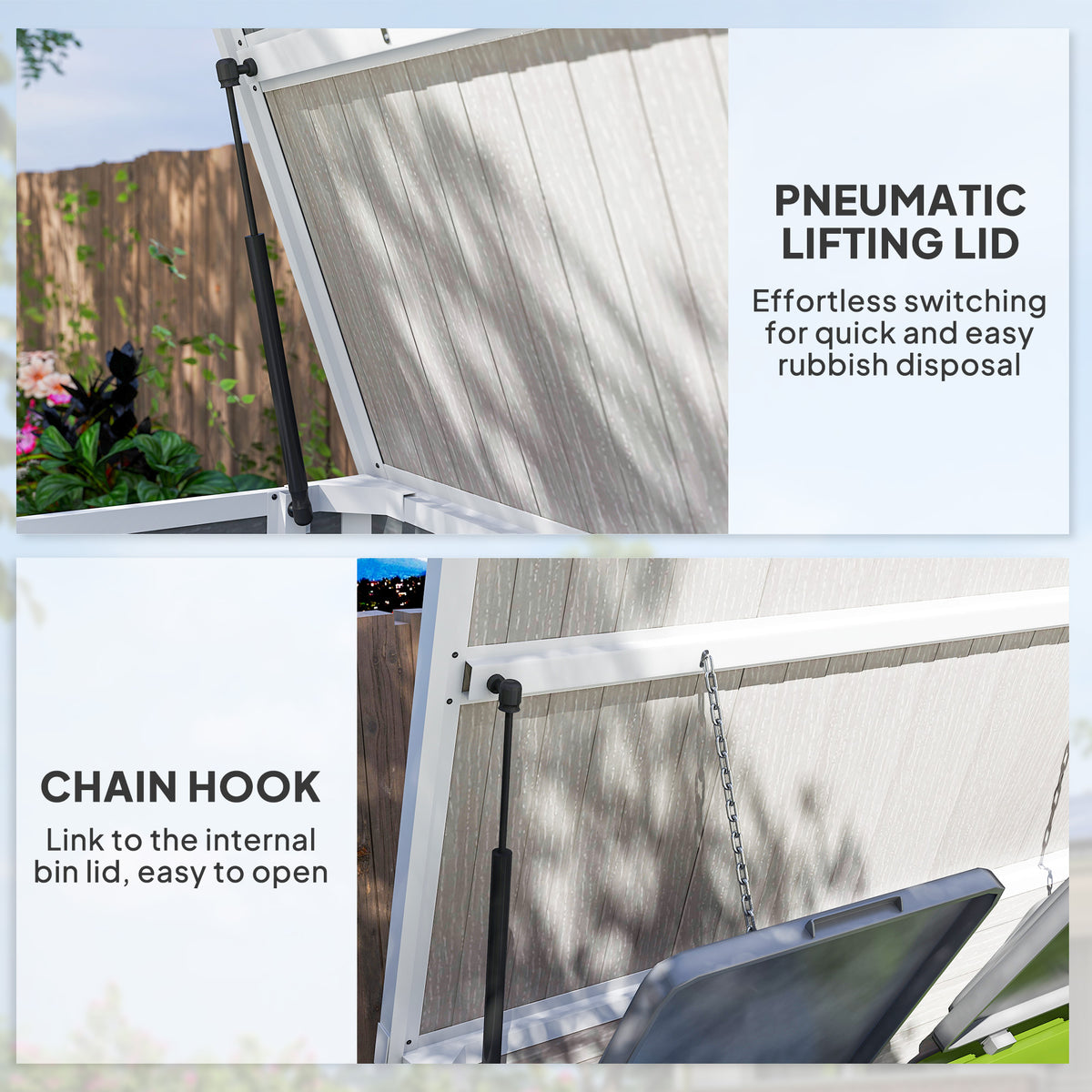 41 Cu. Ft. Outdoor Storage Shed, Outdoor Horizontal Trash Can Storage with Chain Lid, Lockable Storage Box – view 12