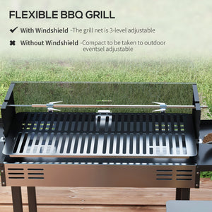 BBQ Rotisserie Grill Charcoal, Split Roaster for Chicken Turkey, 3-Level Grill Grate, Storage Shelves, Stainless Steel