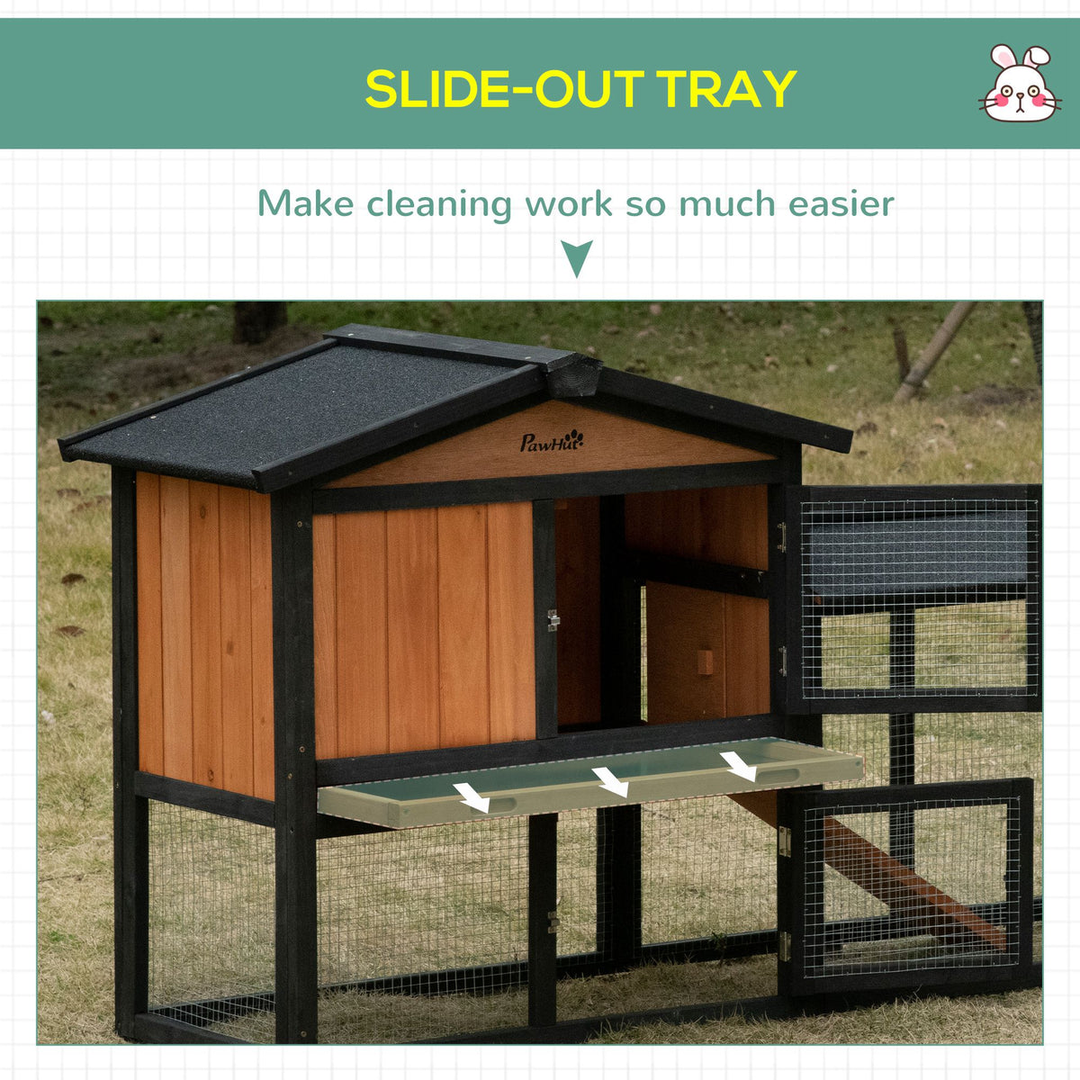 69" Wooden Rabbit Hutch Pet Playpen Bunny House Enclosure with Run Box, Slide-out Tray, Ramp – view 4