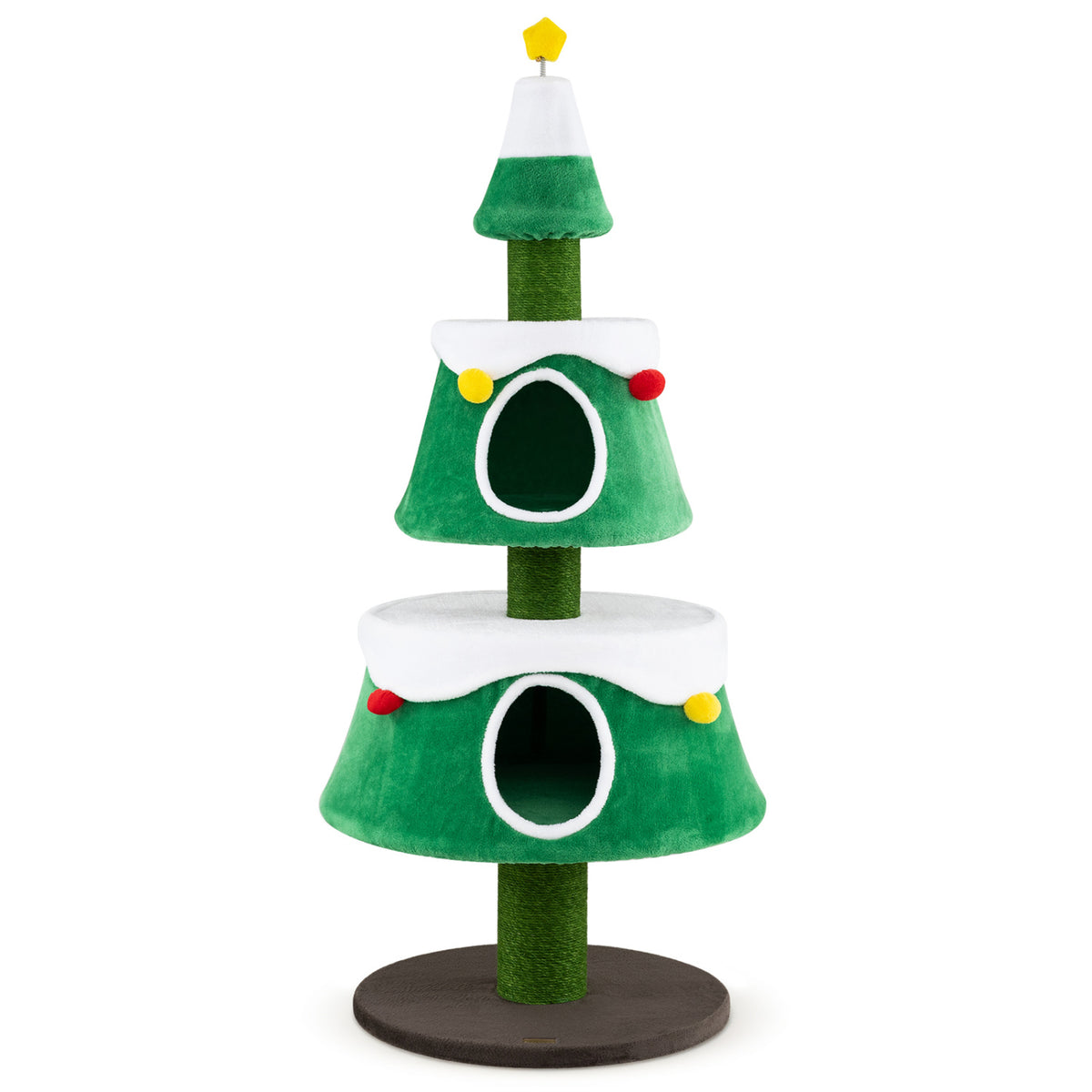61.5 inches Cat Christmas Tree for Indoor Kittens with 2 Large Condos Star Spring Toy and Decorative Balls-Green