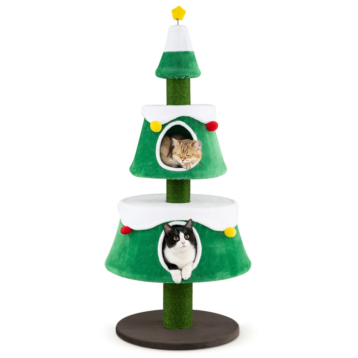 61.5 inches Cat Christmas Tree for Indoor Kittens with 2 Large Condos Star Spring Toy and Decorative Balls-Green view 4