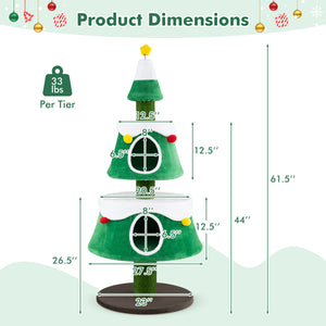 61.5 inches Cat Christmas Tree for Indoor Kittens with 2 Large Condos Star Spring Toy and Decorative Balls-Green view 5