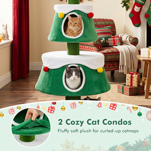 61.5 inches Cat Christmas Tree for Indoor Kittens with 2 Large Condos Star Spring Toy and Decorative Balls-Green view 8