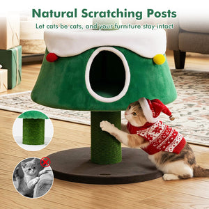 61.5 inches Cat Christmas Tree for Indoor Kittens with 2 Large Condos Star Spring Toy and Decorative Balls-Green view 9