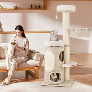 61 Inches Cat Tree for Indoor Cats with 2-stoery Condo and Top Perch-Natural view 2