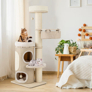 61 Inches Cat Tree for Indoor Cats with 2-stoery Condo and Top Perch-Natural view 3