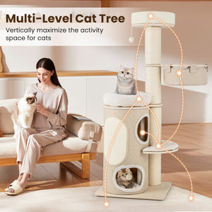 61 Inches Cat Tree for Indoor Cats with 2-stoery Condo and Top Perch-Natural view 6
