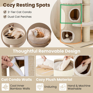61 Inches Cat Tree for Indoor Cats with 2-stoery Condo and Top Perch-Natural view 7