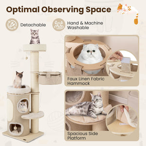 61 Inches Cat Tree for Indoor Cats with 2-stoery Condo and Top Perch-Natural view 8
