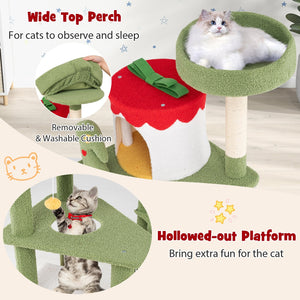 61 Inches Cute Christmas Cat Tree with Sisal Scratching Posts and 2 Condos-Green view 8