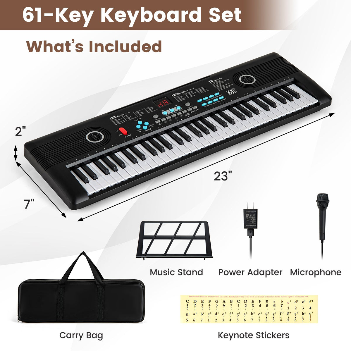 61 Key Electric Portable Digital Keyboard Piano for Beginner-Black view 3