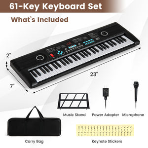 61 Key Electric Portable Digital Keyboard Piano for Beginner-Black view 3