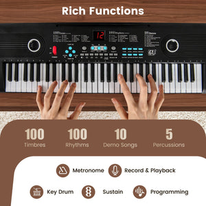 61 Key Electric Portable Digital Keyboard Piano for Beginner-Black view 4