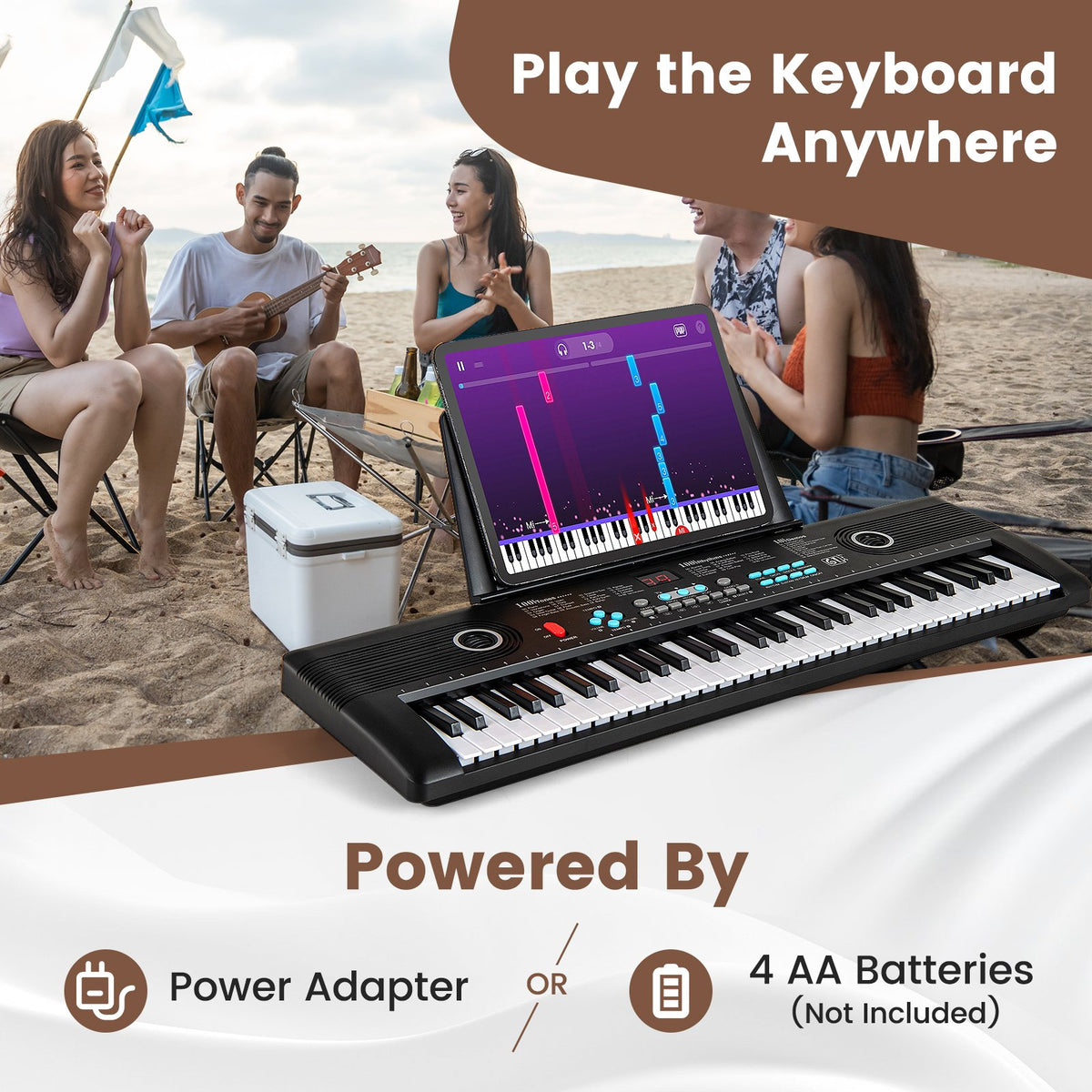61 Key Electric Portable Digital Keyboard Piano for Beginner-Black view 8