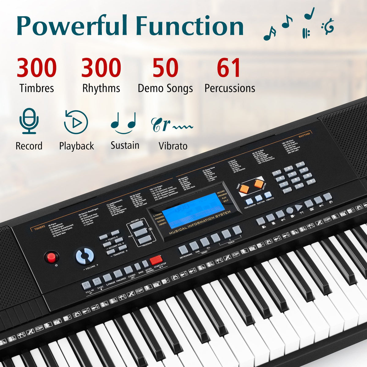 61-Key Electronic Keyboard Piano Starter Set with Stand Bench and Headphones view 5