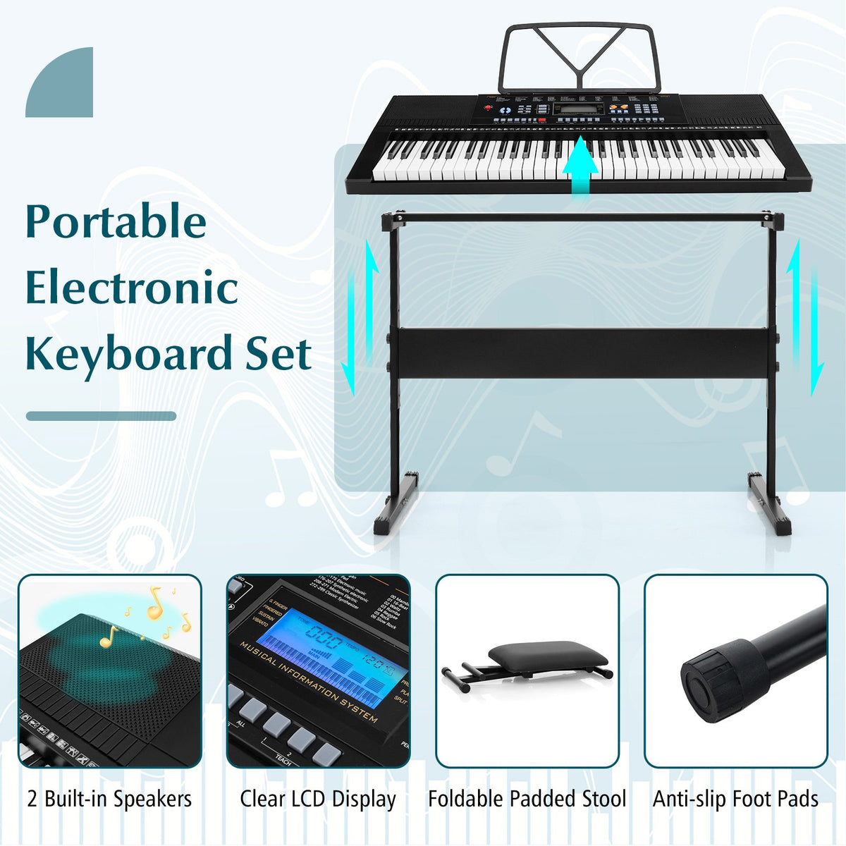 61-Key Electronic Keyboard Piano Starter Set with Stand Bench and Headphones view 8