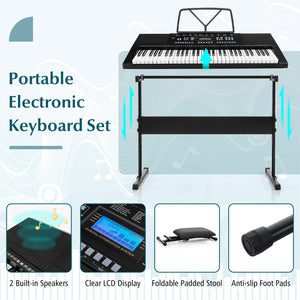61-Key Electronic Keyboard Piano Starter Set with Stand Bench and Headphones view 8