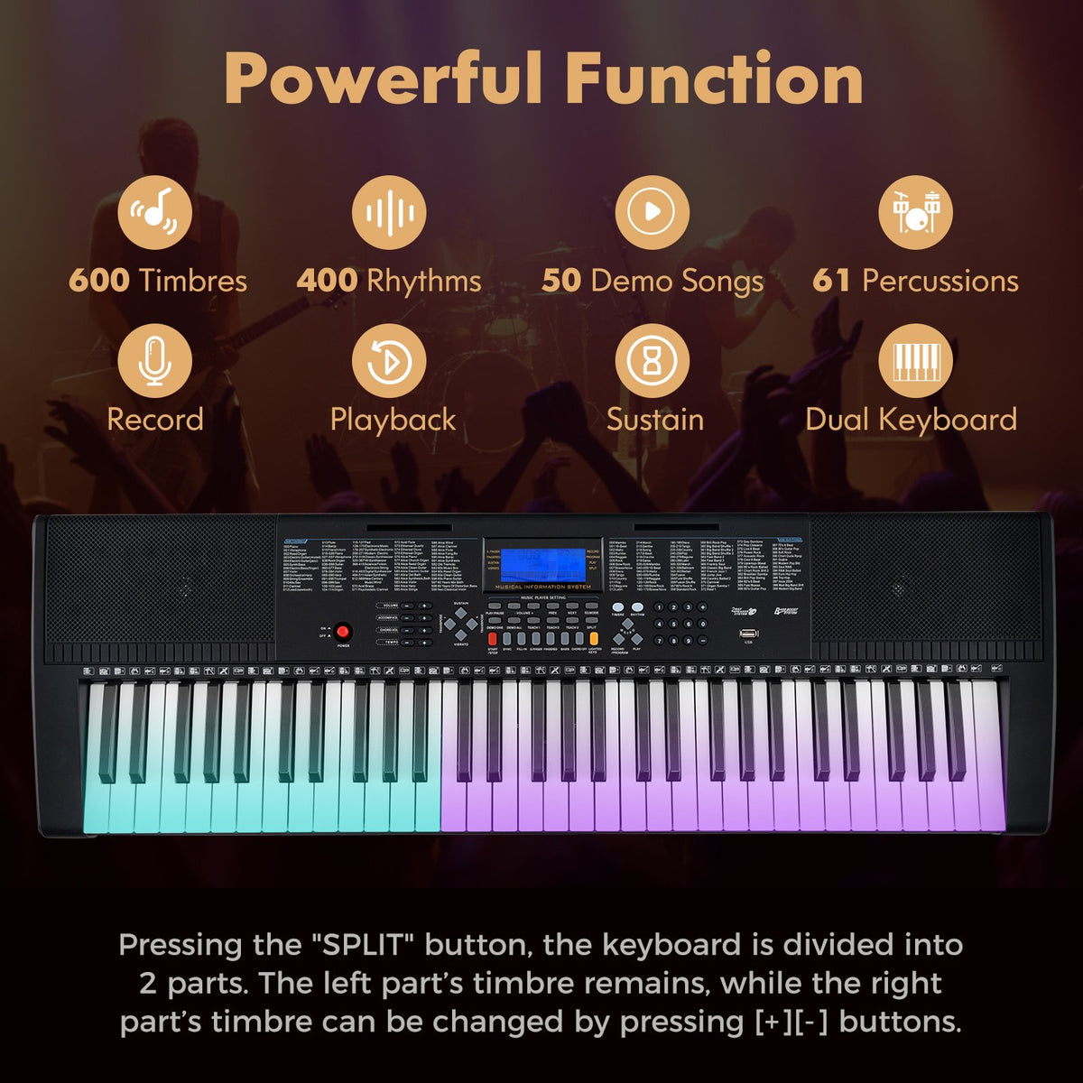 61-Key Portable Electronic Keyboard Piano with Stand and Stool view 5