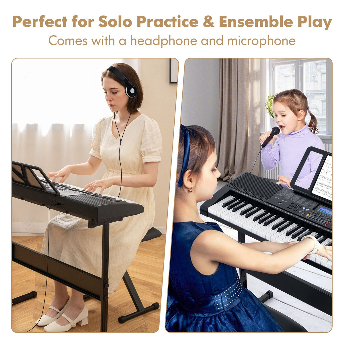 61-Key Portable Electronic Keyboard Piano with Stand and Stool view 6