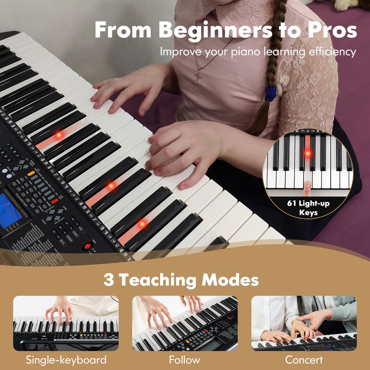 61-Key Portable Electronic Keyboard Piano with Stand and Stool view 8
