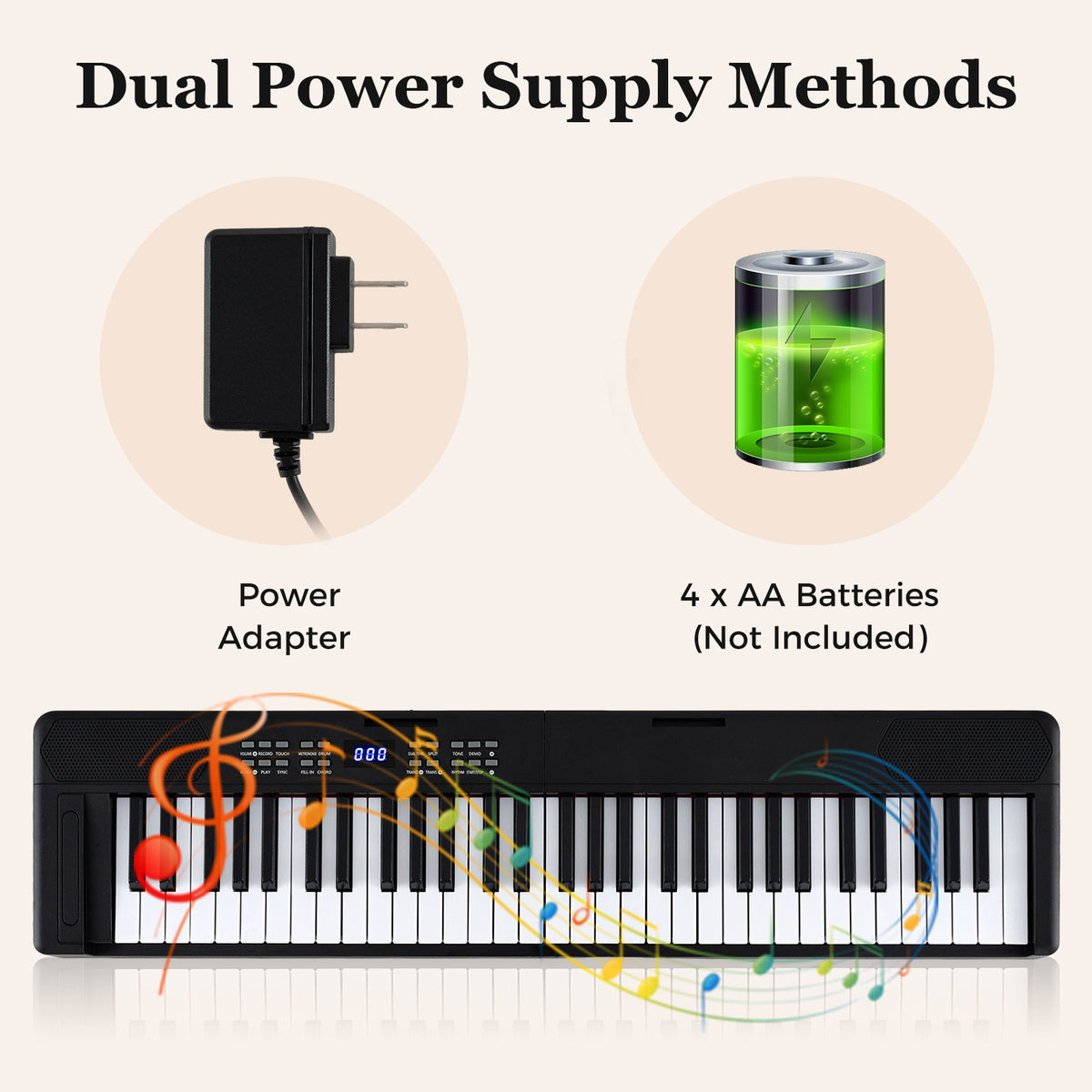 61-Key Foldable Piano Keyboard Full-size Electronic Keyboard with MIDI and Split Function-Black view 5