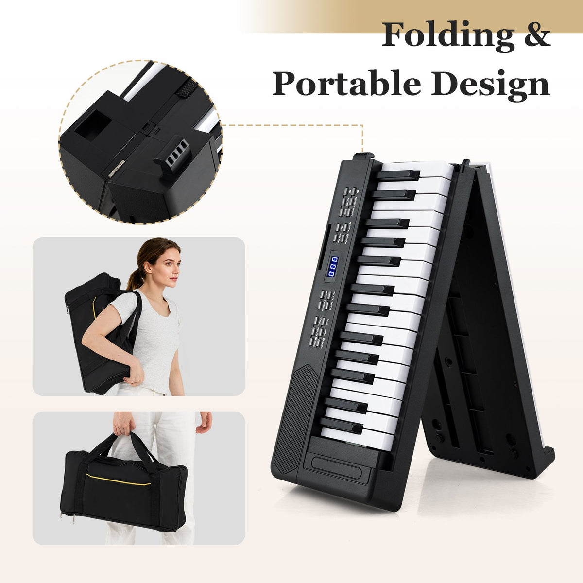 61-Key Foldable Piano Keyboard Full-size Electronic Keyboard with MIDI and Split Function-Black view 9