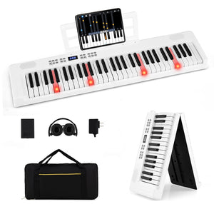 61-Key Foldable Piano Keyboard Full-size Electronic Keyboard with MIDI and Split Function-White