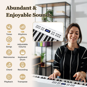 61-Key Foldable Piano Keyboard Full-size Electronic Keyboard with MIDI and Split Function-White view 6