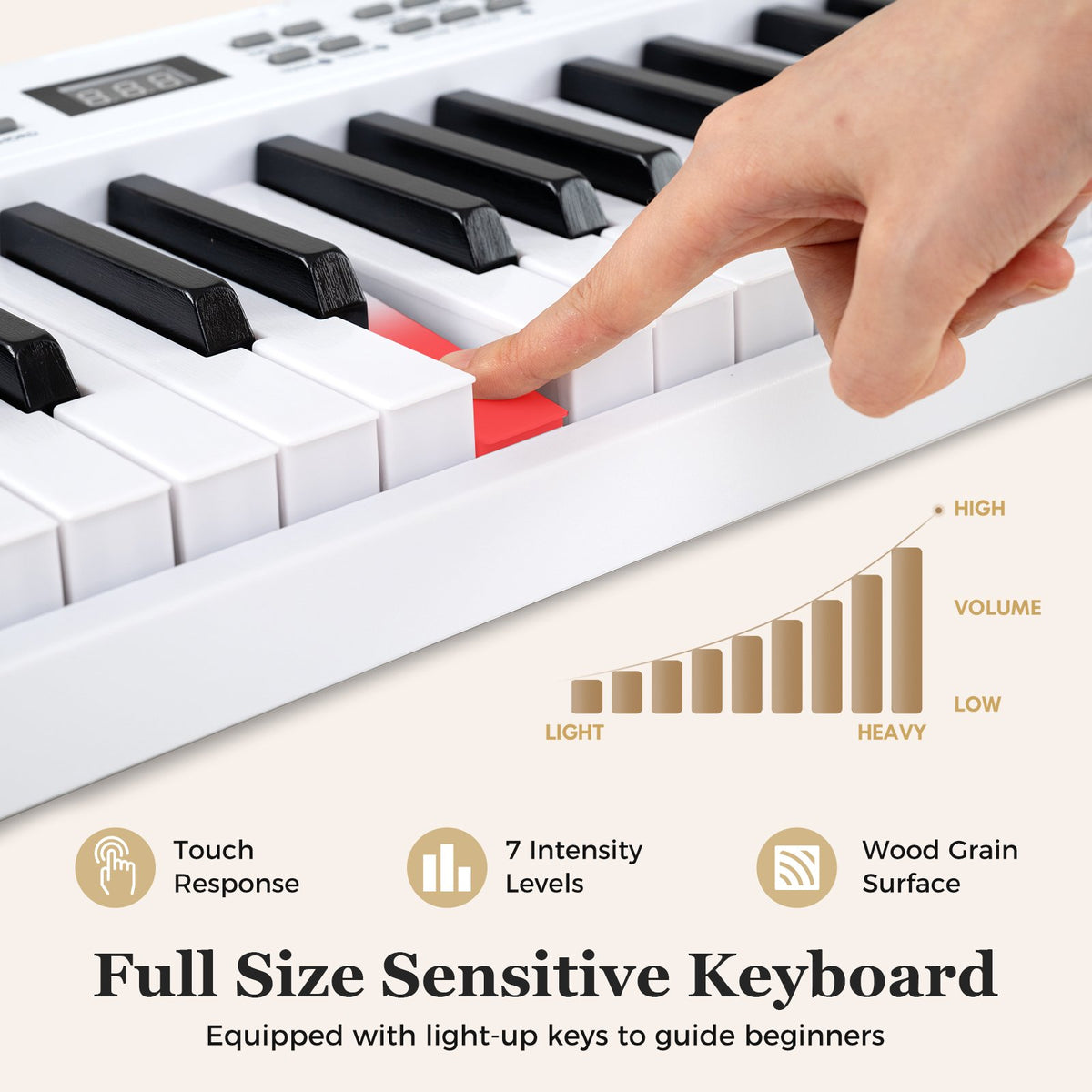 61-Key Foldable Piano Keyboard Full-size Electronic Keyboard with MIDI and Split Function-White view 7