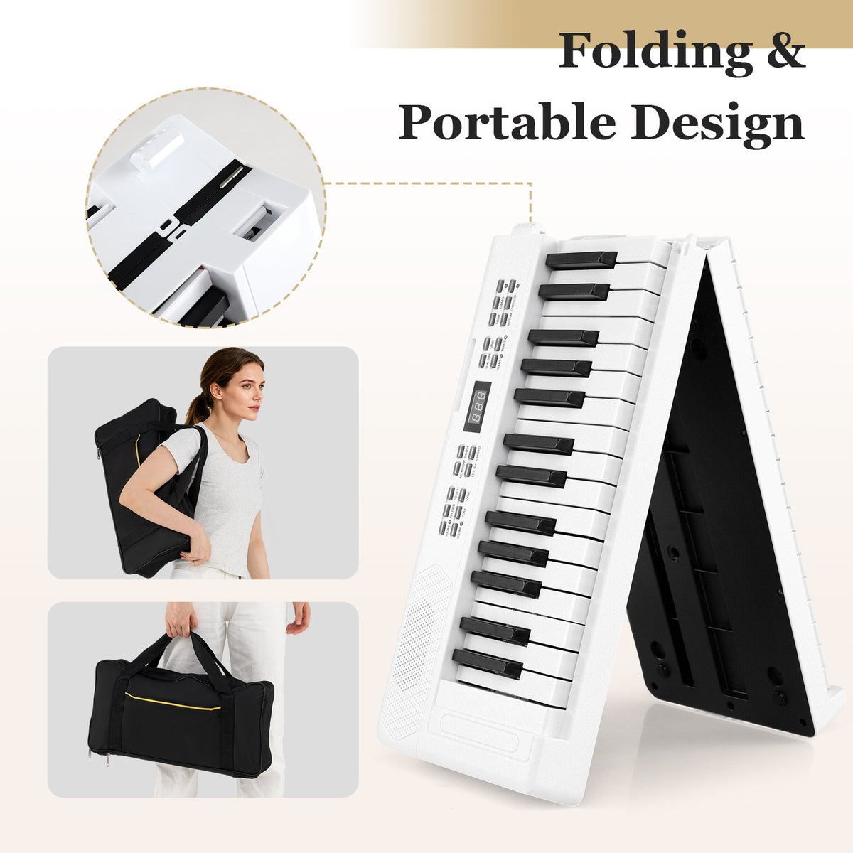 61-Key Foldable Piano Keyboard Full-size Electronic Keyboard with MIDI and Split Function-White view 9