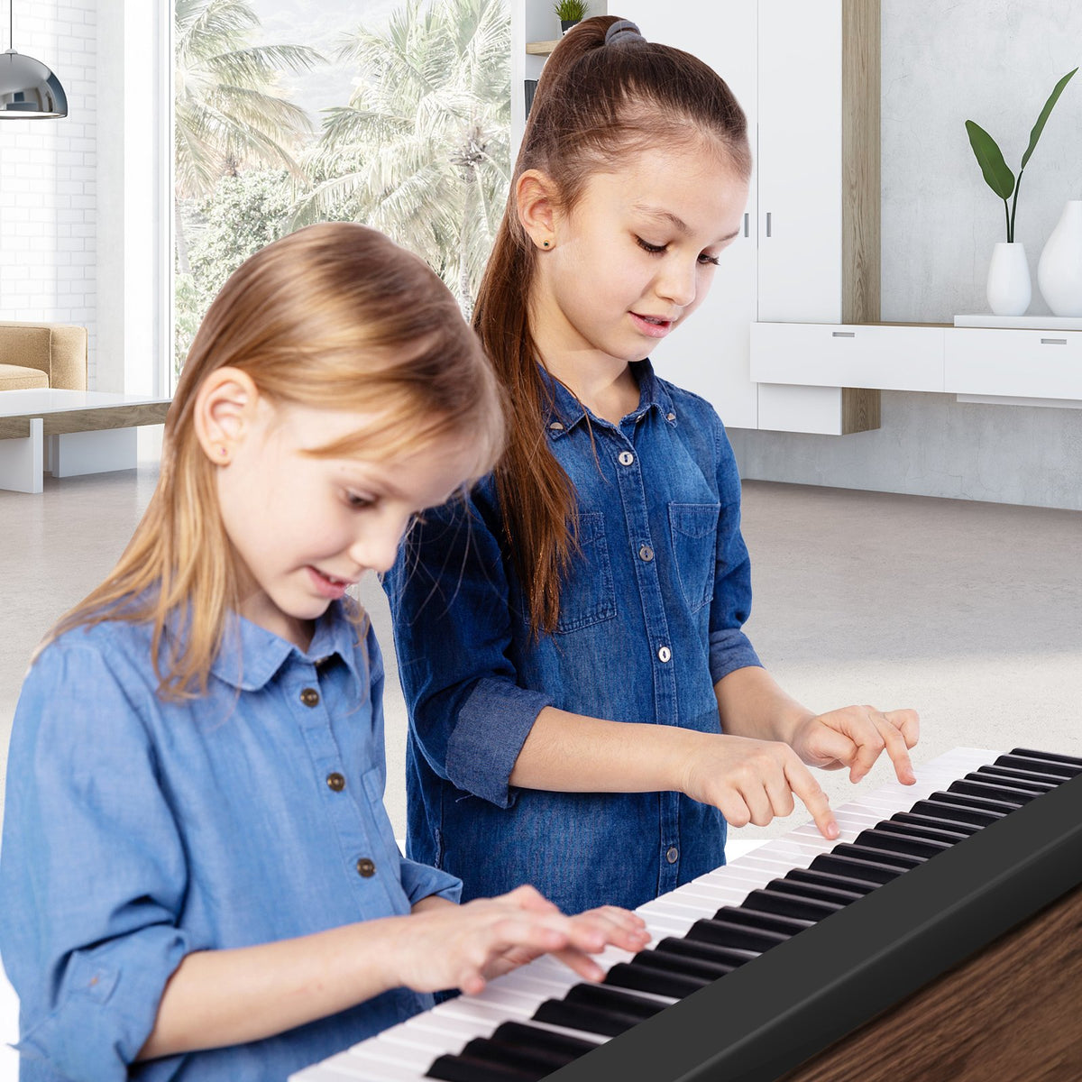 61-Key Folding Piano Keyboard with Full Size Keys and Music Stand-Black view 3