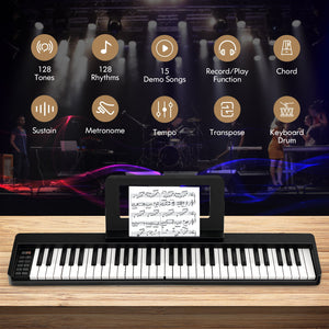 61-Key Folding Piano Keyboard with Full Size Keys and Music Stand-Black view 5